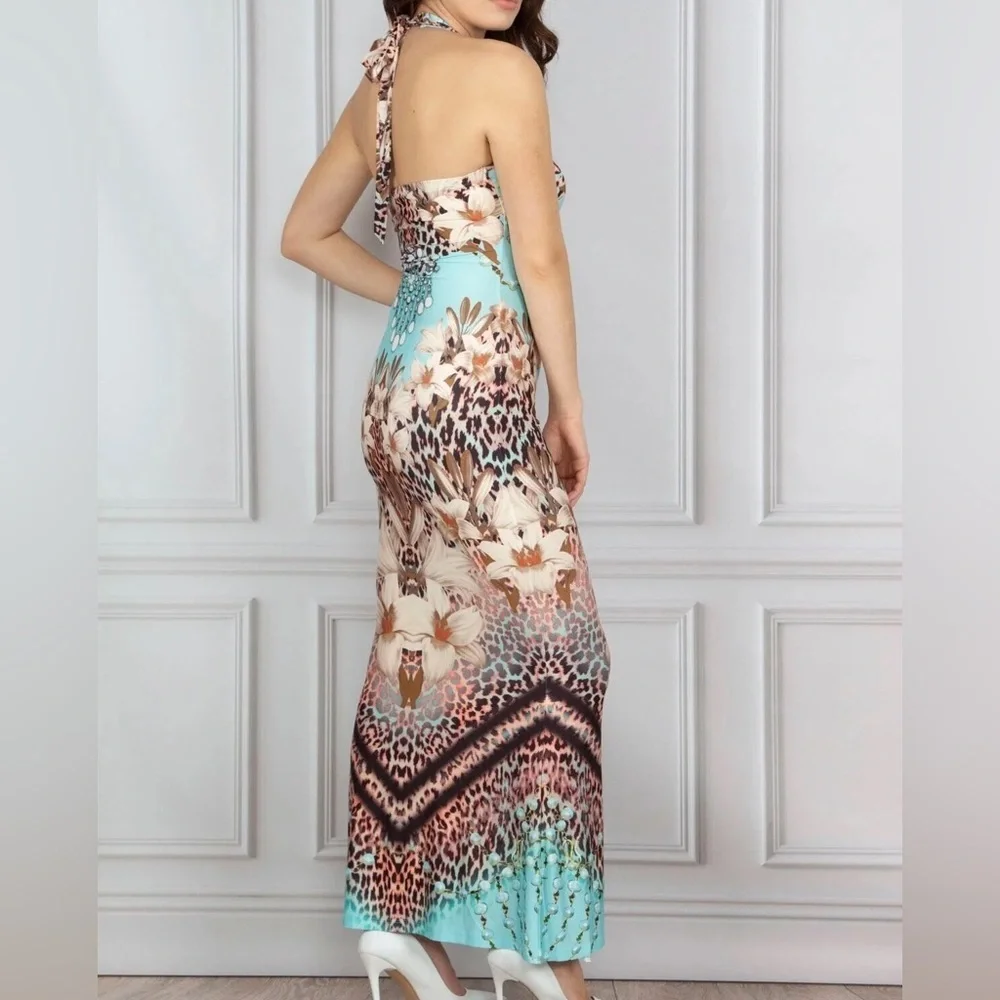 Venus Halter Floral & Animal Print Maxi Dress - Medium - Picture 7 of 9